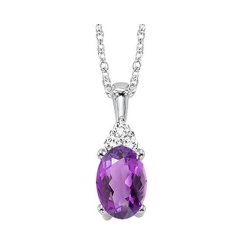 10kt White Gold Pendant With 1 Oval Amethyst 1.21ct and 3 Round Diamon