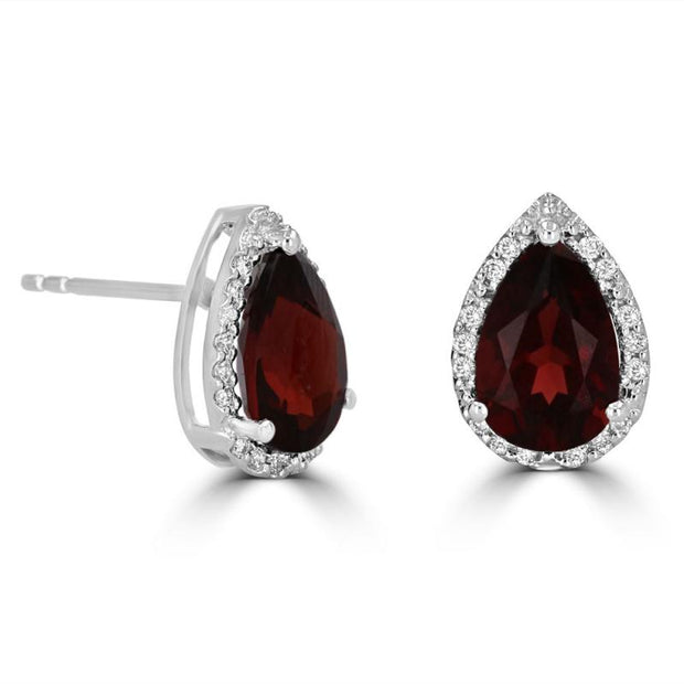 14kt White Gold 6x9 Pear Shaped Garnet 3.33ct With 40 Round Diamond Ha