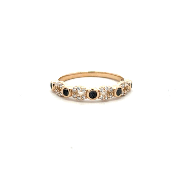 Lady's Yellow 10 Karat Black Diamond Stackable Fashion Ring Size 7 Wit