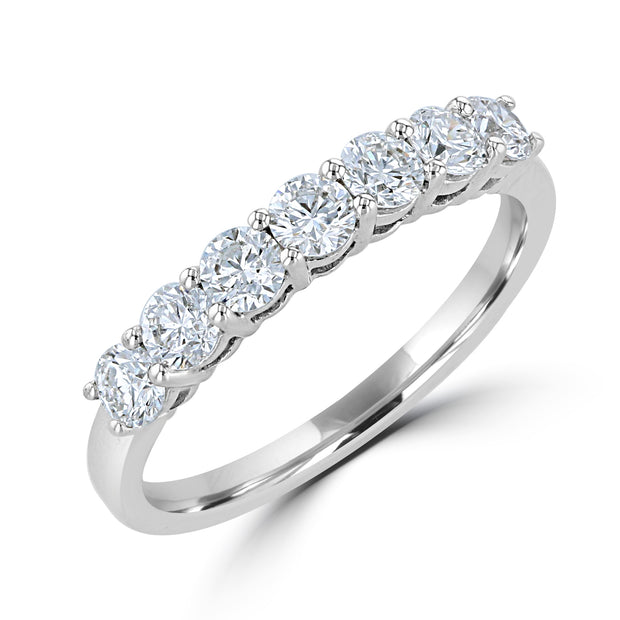 14 Karat White Gold Ring Shared Prong Set With Seven Round Brilliant C
