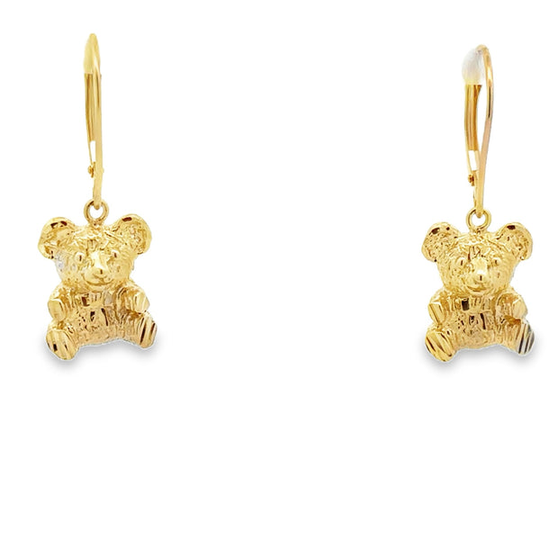 Vintage 14Kt Yellow Gold Leverback Teddy Bear Earrings Weighing 4.0 Gr