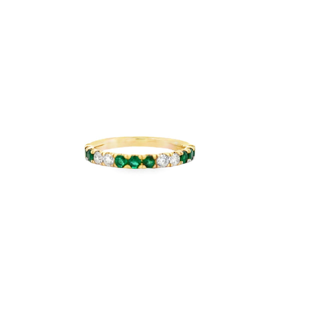Lady's Yellow 14 Karat Emerald & Diamond Fashion Ring Size 7 With 9 =