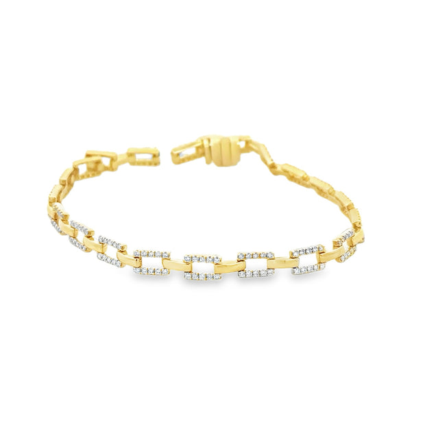 Lady's Yellow 14 Karat Diamond Cable Link Bracelet Length 7.25 With 20