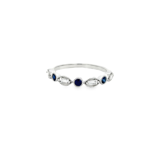 Lady's White 10 Karat Sapphire & Diamond Stackable Fashion Ring Size 7