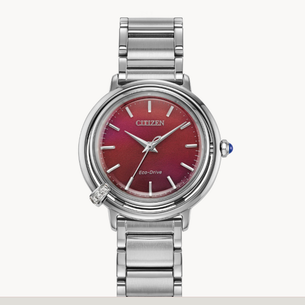 CITIZEN L ARCLY WATCH ECO DRIVE STAINLESS STEEL BAND WITH SECOND RED L