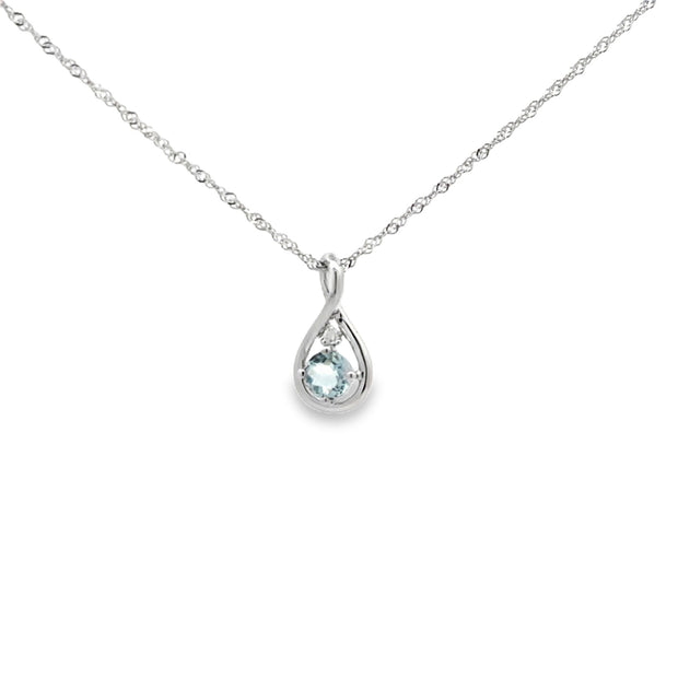 Lady's White 14 Karat Aquamarine Pendants Length 18 With One = 0.21Ct