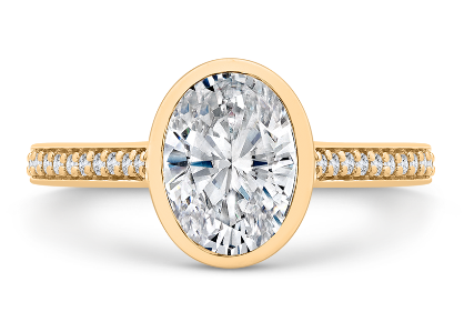 14K Yellow Gold Bezel Set  Oval CZ  Center 1.50ct Engagement Ring (Sem