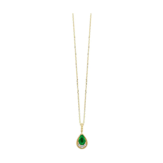 14kt Yellow Gold Pendant With Pear Shape Emerald .50ct and 3 Rtound Di