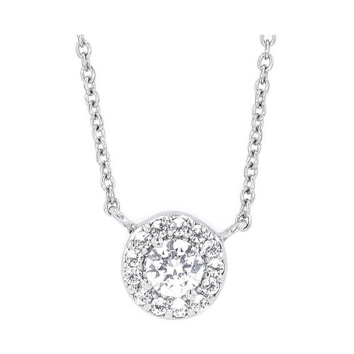 Sterling Silver Round CZ Surrounded by a Round CZ Halo 18 Inch