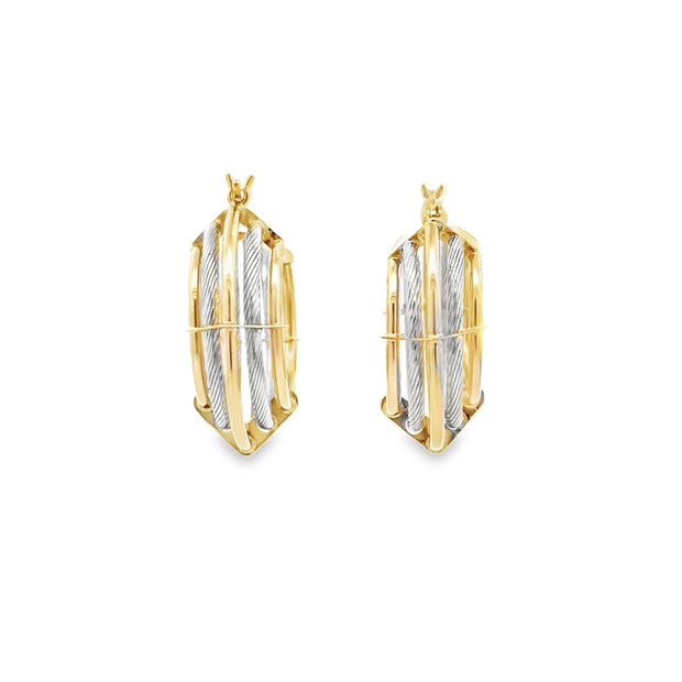 Vintage 14Kt Yellow And White Gold Hoop Earrings Weighing 4.0 Grams.