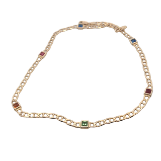 Vintage 14Kt Yellow Gold 18 Inch Long Marine Link Necklace Tab Set Wit