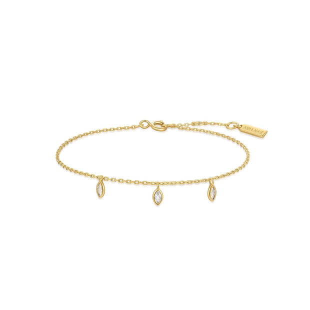 Sterling Silver Yellow Gold Plated Sparkling CZ Triple Station Bracele