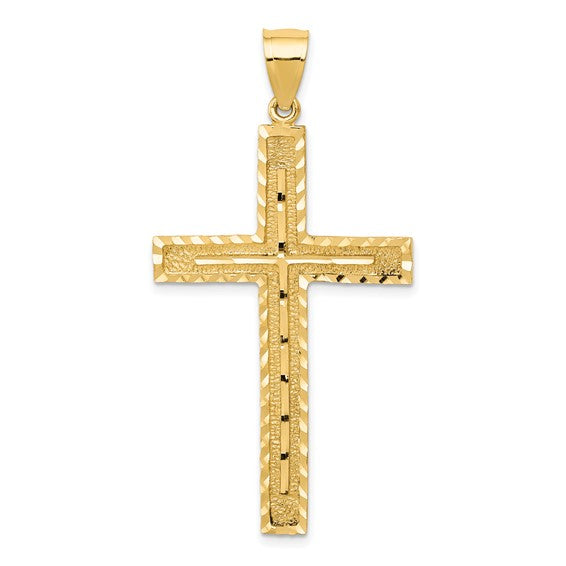 14k Polished and Textured Diamond-cut Latin Cross Pendant