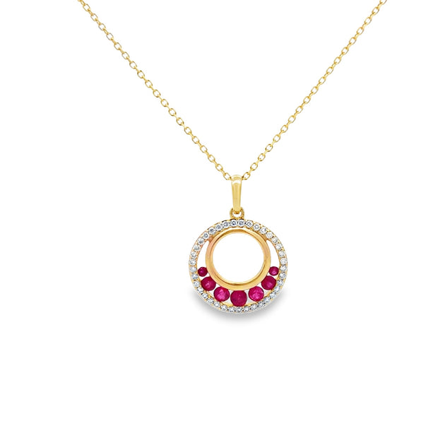 Lady's Yellow 14 Karat Ruby & Diamond Adjustable Pendant Length 20 Wit
