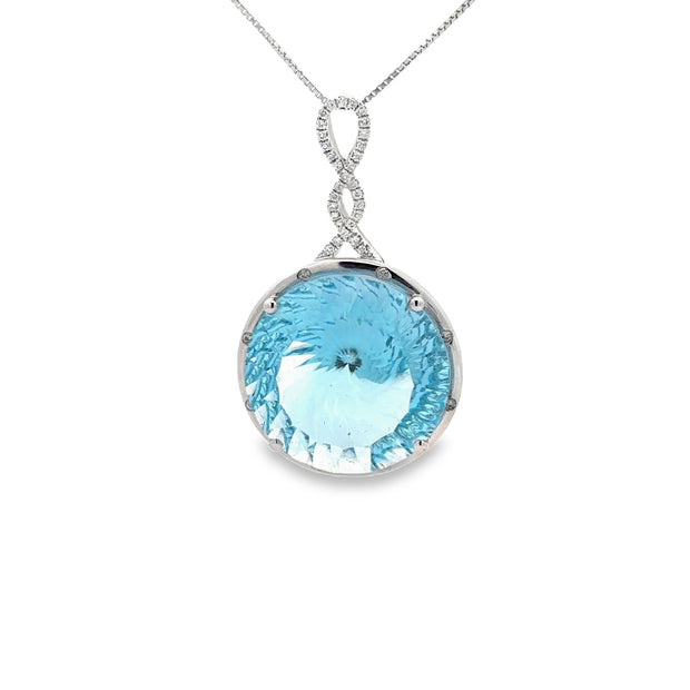 Lady's White 14 Karat Blue Topaz Pendant Length 18 With One = 29.93Ct