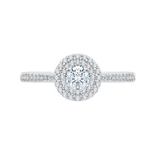 14Kt White Gold Promizza Engagement Ring Set with Round Cz Center and Double Halo of 36 Round Prong Set Diamonds