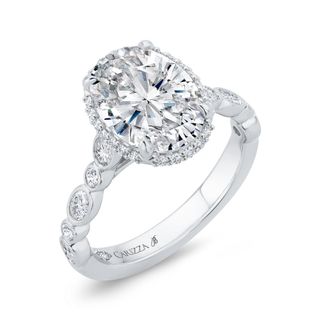 14K White Gold Oval Cut Diamond Halo Engagement Ring Mounting With 63