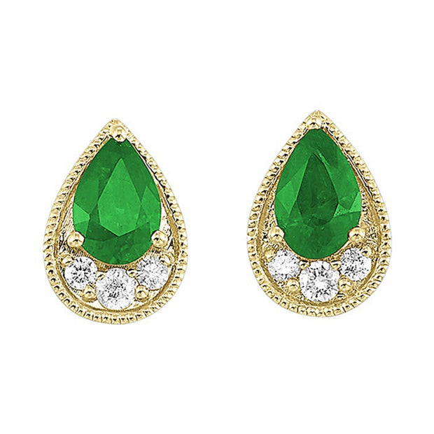 14kt Yellow Gold Earrings With Pear Shaped Emeralds 1.00tgw and 6 Roun