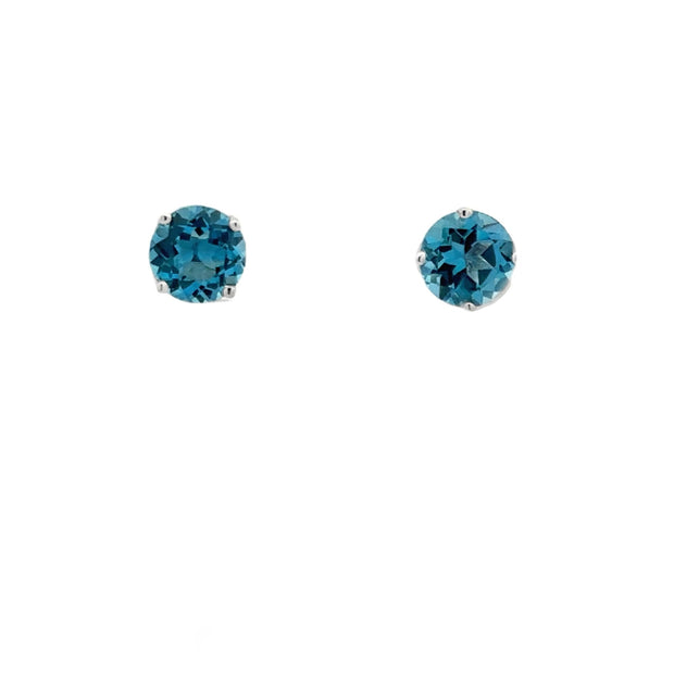 Lady's White 14 Karat Blue Topaz Earrings With 2 = 2.10Tw Round Blue T