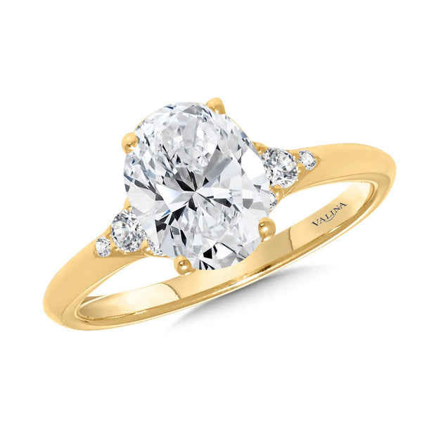 14kt yellow Gold Ring With 10 Round Side Diamonds and Oval CZ Center1.