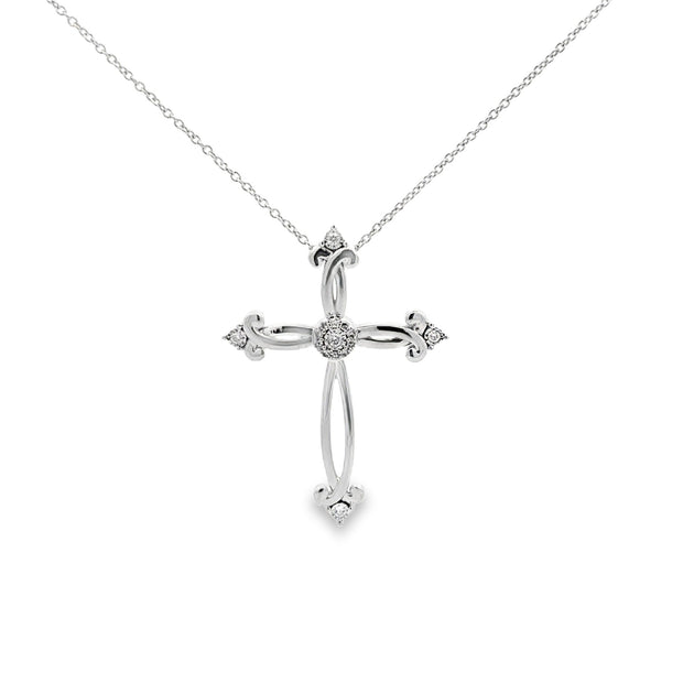 Sterling Silver Natural Diamond Cross Pendant With 15 Diamonds At 0.10