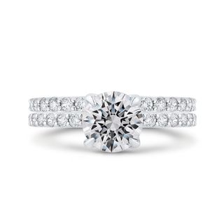 14K White Gold Round Diamond Engagement Ring Mounting With 41 Diamonds