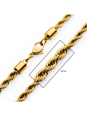 Men's Stainless Steel 4mm 18K Gold Plated Rope Chain Necklace. Availab