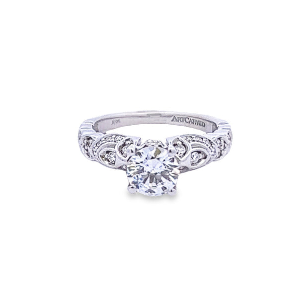14Kt White Gold Engagement Ring Set With A CZ Center And 46-Round Brilliant Cut Diamonds .30Ct Total Diamond Weight Si-2 HI. Style Name Stephanie.  Goes With Wedding Band 110-748