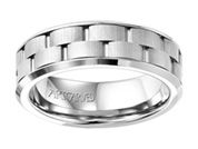 White Tungsten Carbide Brick Pattern Gents Ring Size 10