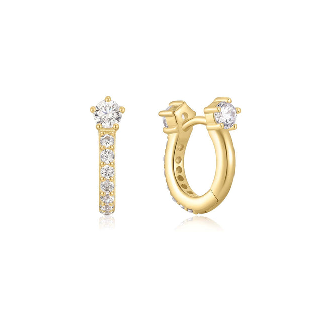 Sterling Silver Yellow Gold Plated Sparkling Pavé CZ Huggie Hoop Earri