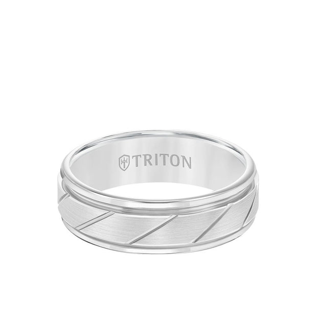 Tungsten Carbide  7mm Ring With Brushed Finish And High Polished Edges And Laser Cut Design Sz 10