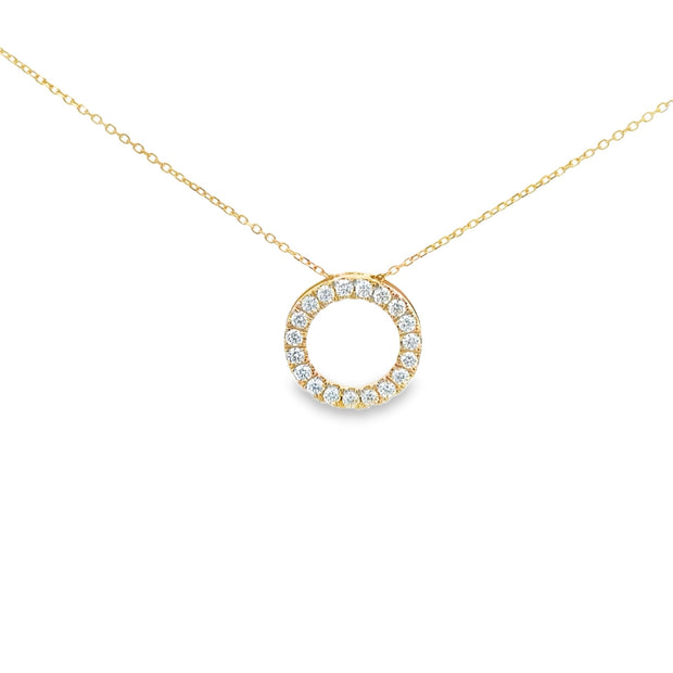Lady's Yellow 14 Karat Diamond Circle Pendant Length 16 And 18 With 19