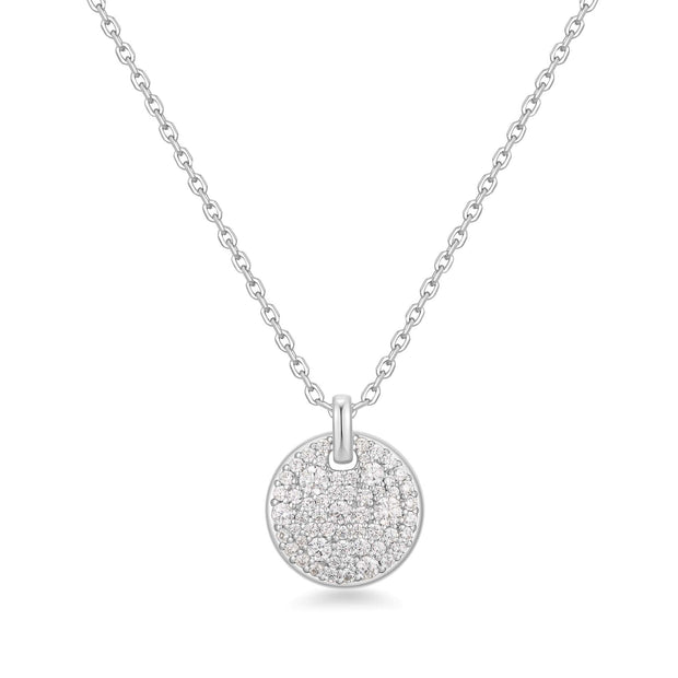 Sterling Silver Large Pavé CZ Disc Necklace