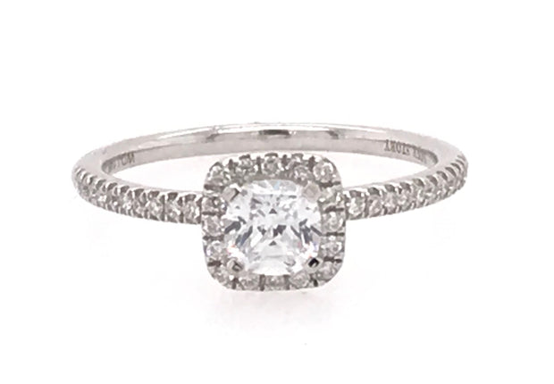 14K White Gold Engagement Ring 24 Round Side Diamonds And 16 Round Diamonds Round The Center Stone .21Ct Tdw Si1 GH, Size 6