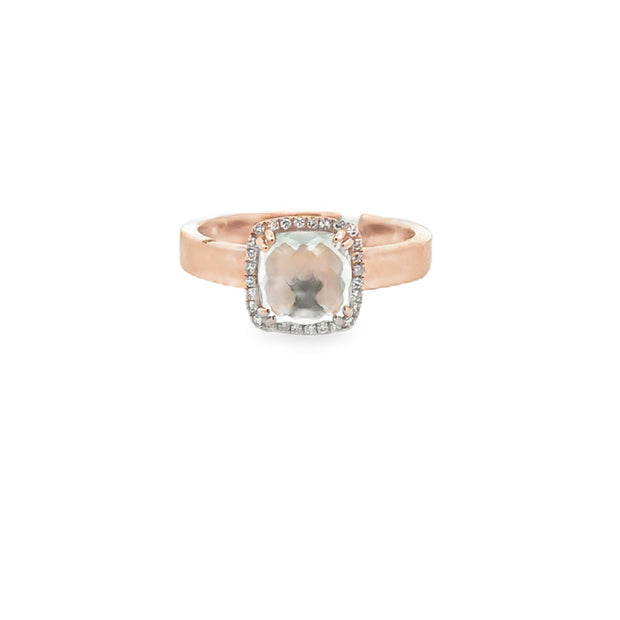 Lady's Rosé 14 Karat Aquamarine Halo Fashion Ring Size 7 With One = 1.