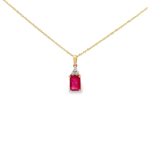 Lady's Yellow 14 Karat Ruby Pendant Length 18 With One = 1.07Ct Emeral