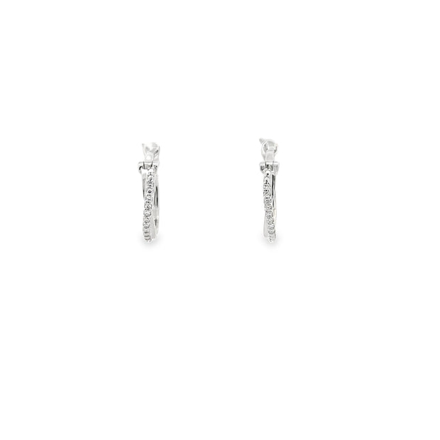 Sterling Silver Natural Diamond Hoop Earrings With 16 Diamonds At 0.05