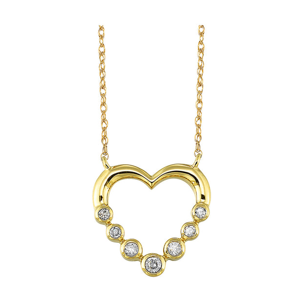 10kt Yellow Gold Heart Pendant With 7 Roud Bezel Set Diamonds .12tdw I