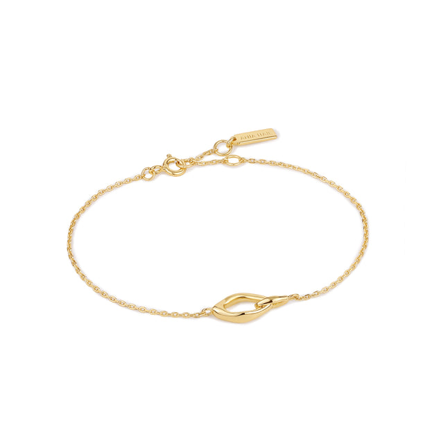 Sterling Silver Yellow Gold Plated Wave Link Bracelet