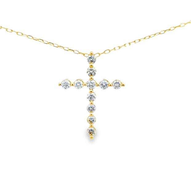Lady's Yellow 10 Karat Diamond Cross Pendant Length 18 With 11 = 0.52T