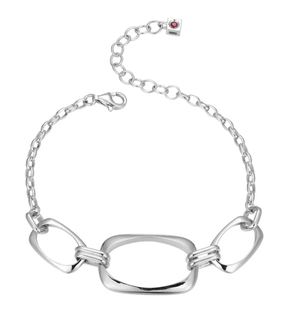Sterling Silver ELLE "Allure" Rhodium Plated Braceelet on Oval Rolo Ch