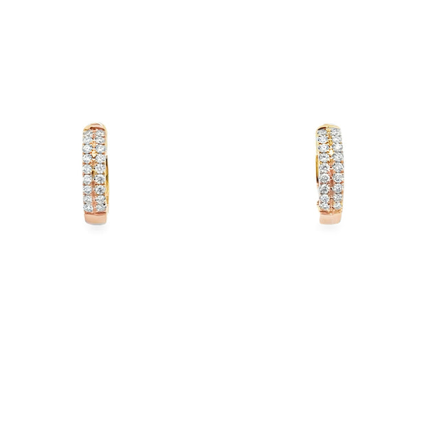 Lady's Yellow 14 Karat Diamond Two Row Hoop Earrings With 18 = 0.50Tw