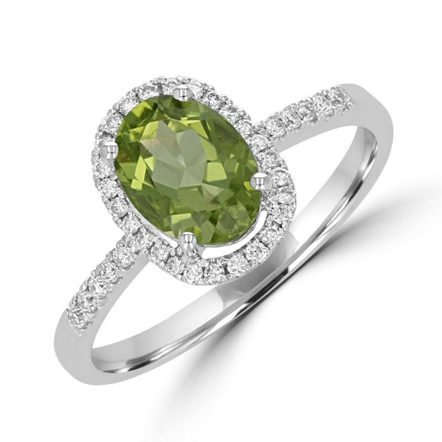 14 Karat White Gold Ring Set With One 8X6 Oval Peridot Weighing 1.60 C