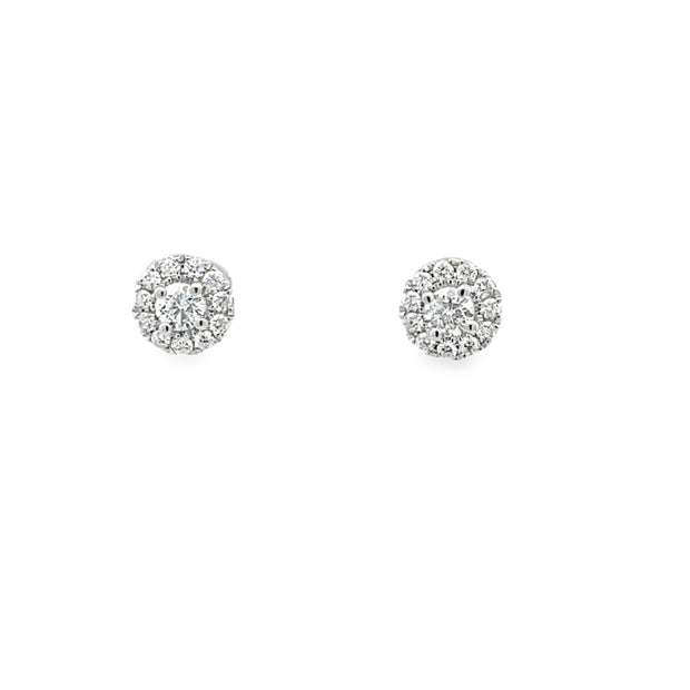 Lady's White 14 Karat Diamond Stud With Halo Earrings With 24 = 0.50Tw