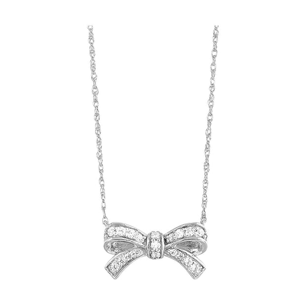 Lady's White 10 Karat Diamond Bow Necklace Length 18 With 18 = 0.14Tw