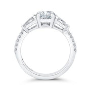 14K White Gold Three Stone Diamond Engagement Ring Mounting With 2 Pea