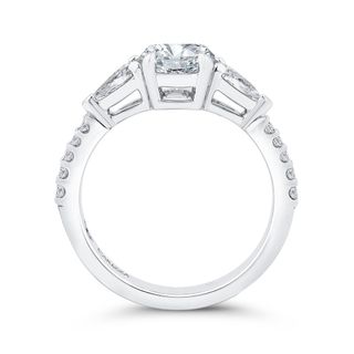 14K White Gold Three Stone Diamond Engagement Ring Mounting With 2 Pea