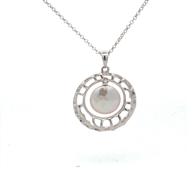 Sterling Silver Coin Pearl Necklace