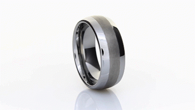 8mm Tungsten Carbide Dome Ring With Satin Center Strip Size 10.5