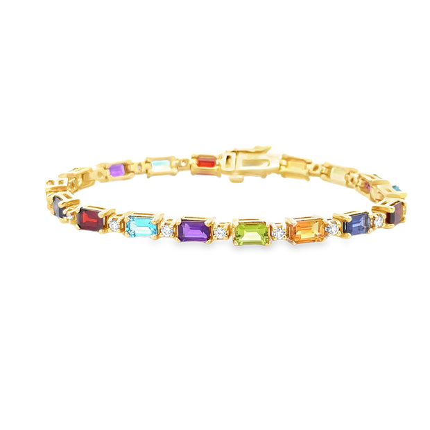 Vintage 14Kt Yellow Gold Bracelet Set With 18 Round Brilliant Cut Diam